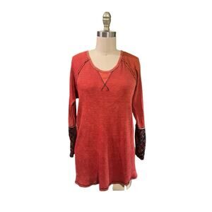 Soft Surroundings Red mineral washed Waffle knit Thermal Accent Cuffs tunic XS